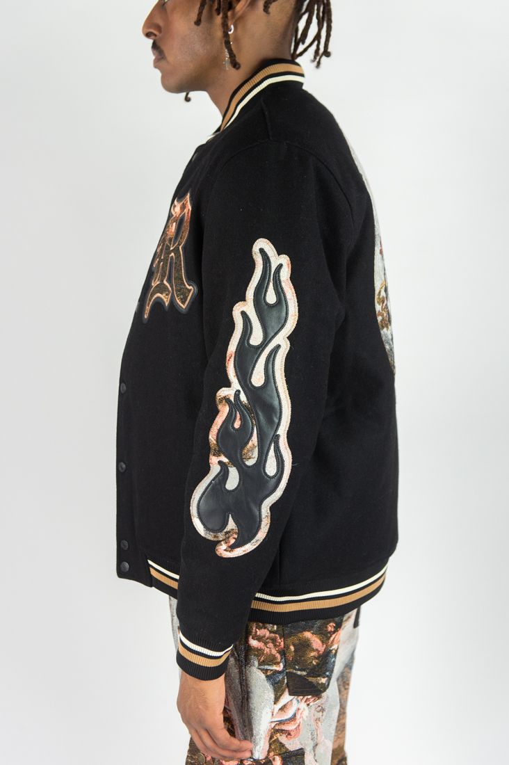 Rebel Minds (Black Melton varsity tapestry patches jacket)