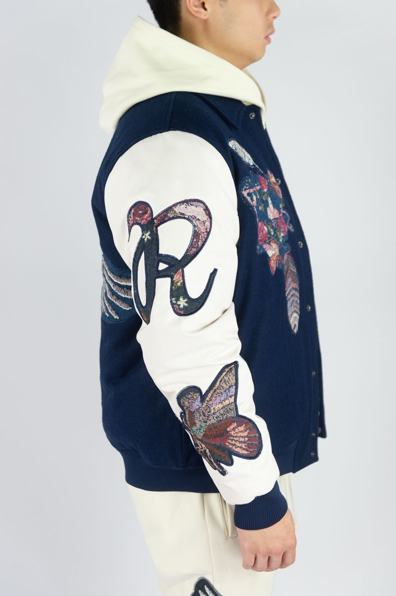 Rebel minds Royal melton pu varsity tapestry patches jacket