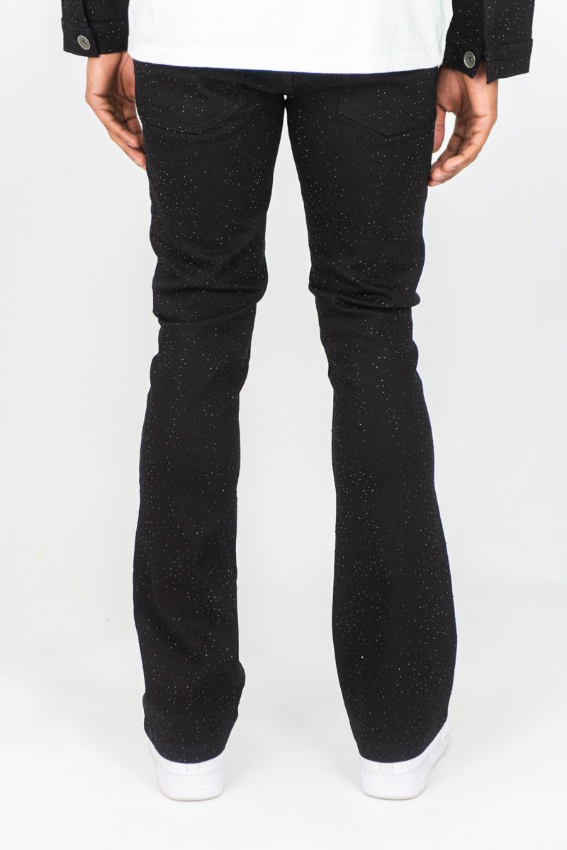 Rebel minds black rhinestone stacked flare jean