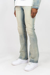 Rebel Denim light vintage rhinestone stacked flare jean