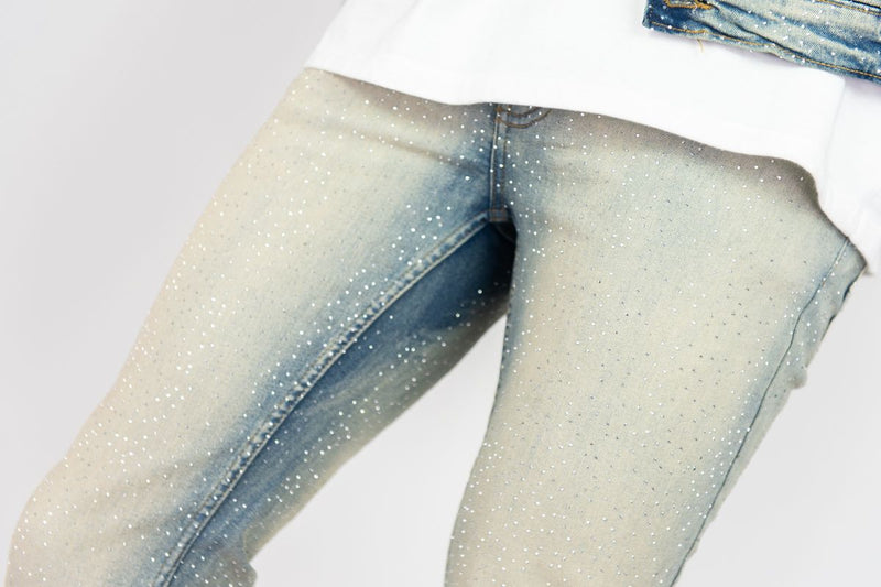 Rebel minds light vintage rhinestone stacked flare jean