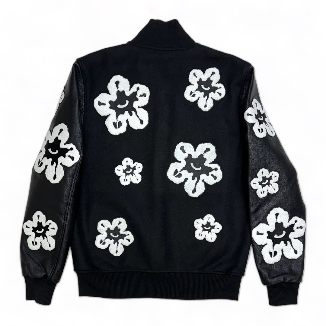 Roku Studio Black “Tear Drip Floral Varsity Jacket