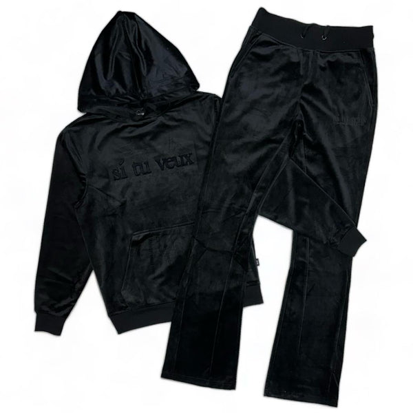 Si Tu Veux Denim (Black Velvet Stack Jogging Set)