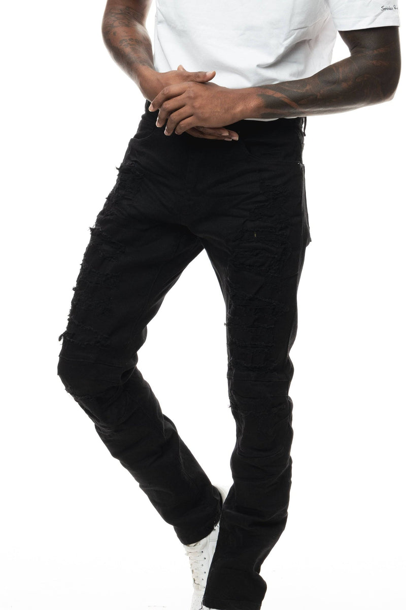 Smoke rise (black heavy rip repair slim tapered jean)