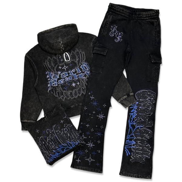 Smoke rise (black wash Rhinestone dystopia stacked jogging set)