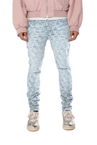 Purple Brand Skinny Jacquard Monogram Jeans Light Indigo