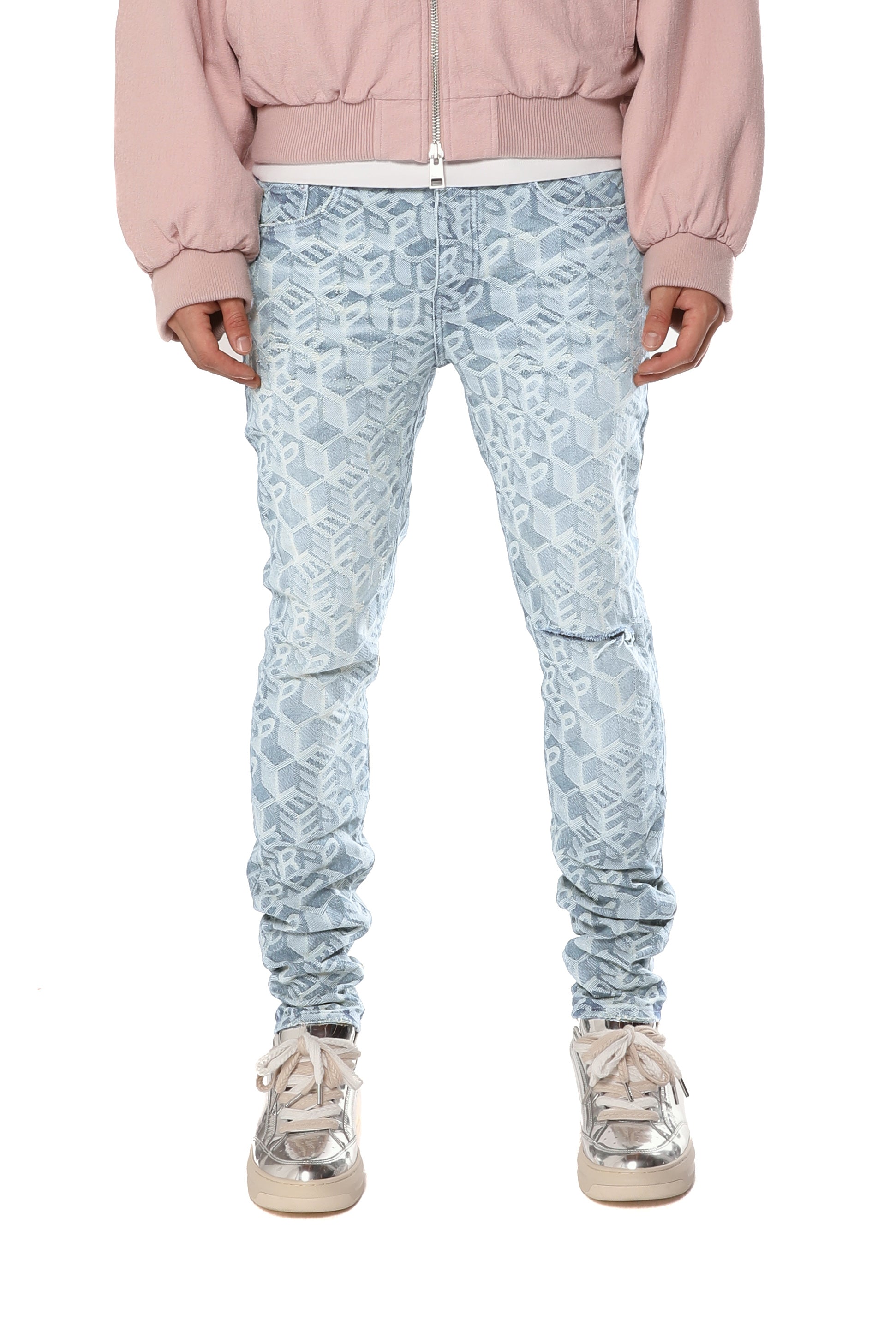 Purple Brand Skinny Jacquard Monogram Jeans Light Indigo