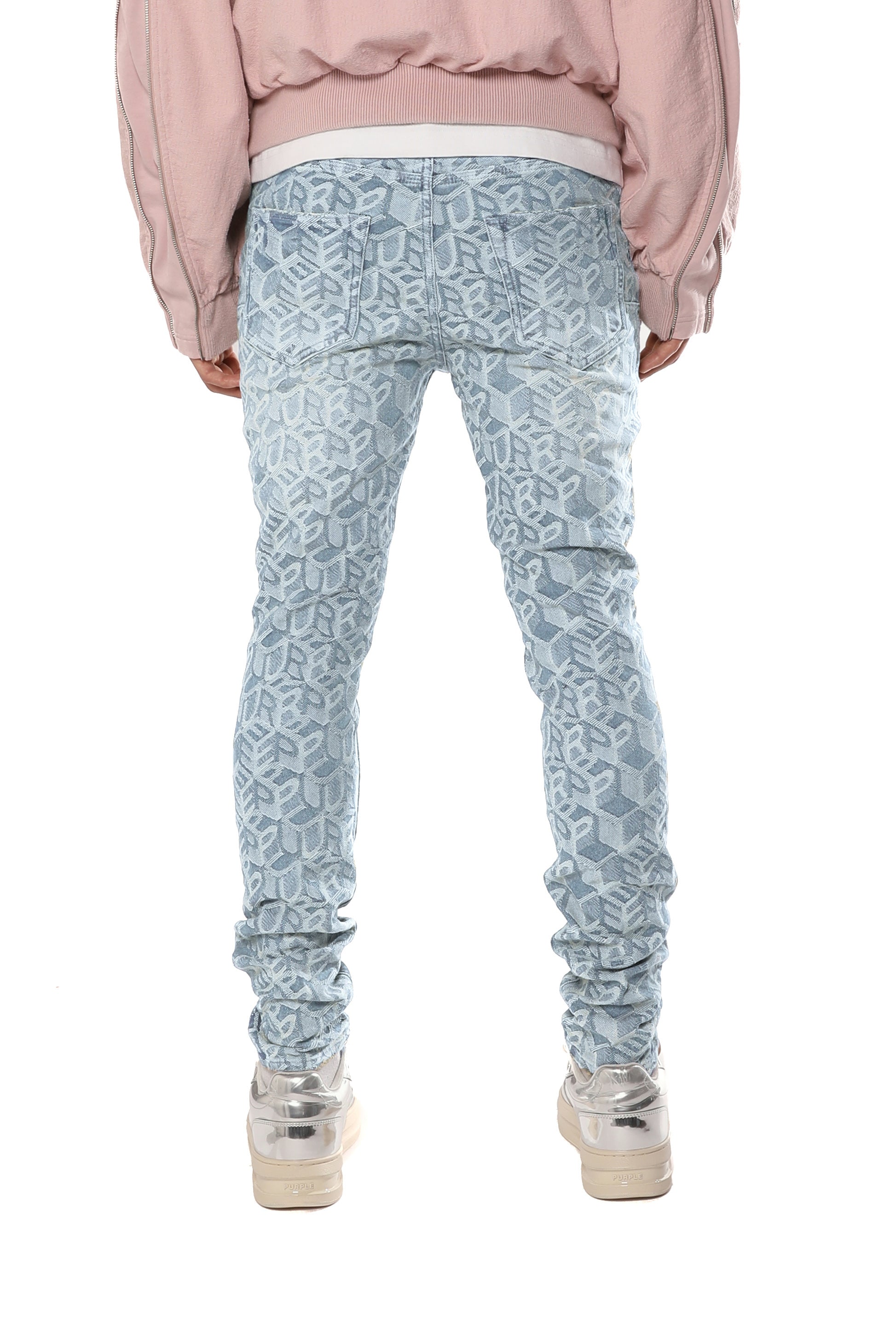 Purple Brand Skinny Jacquard Monogram Jeans Light Indigo