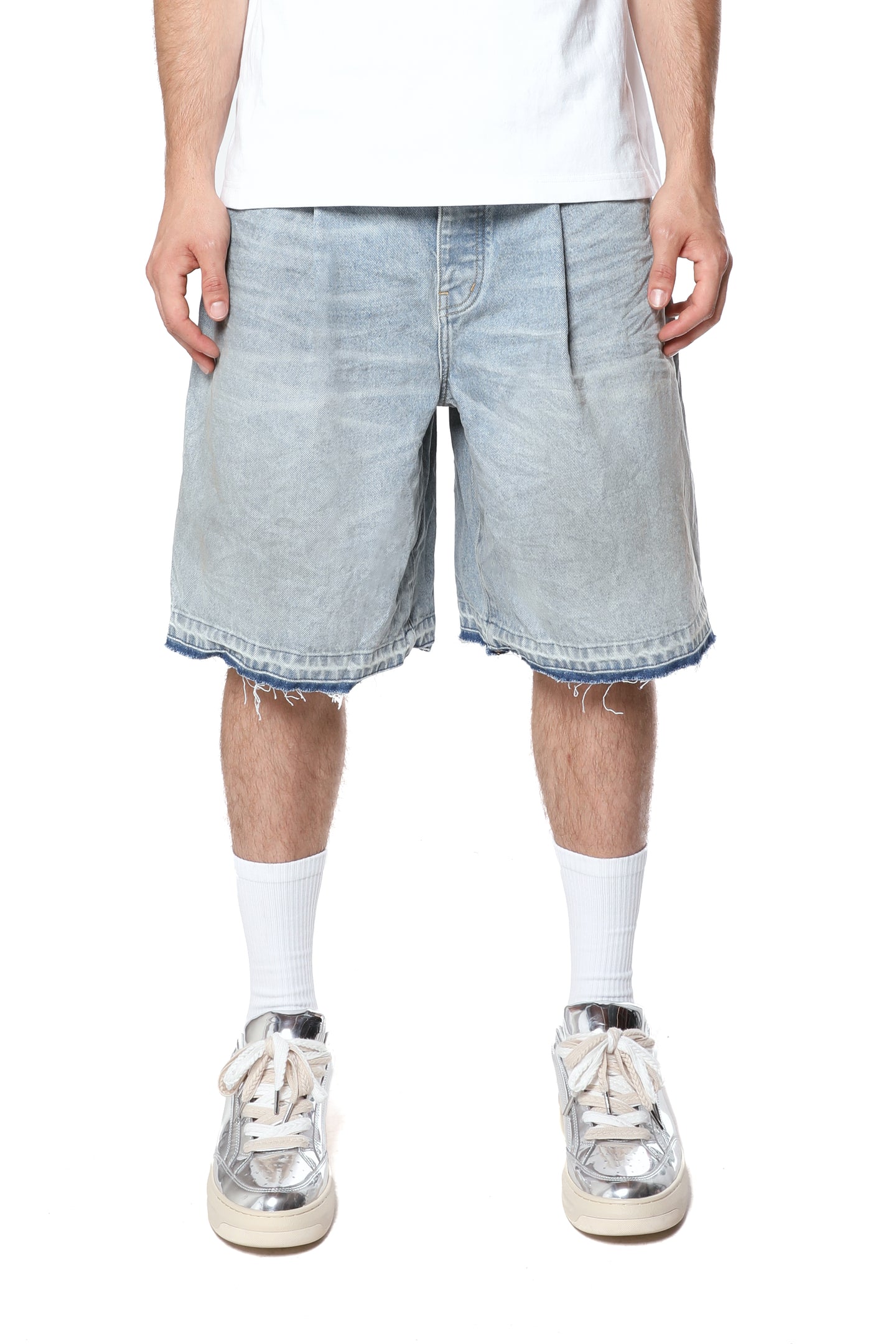 Purple Brand Pleated Shorts Light Indigo