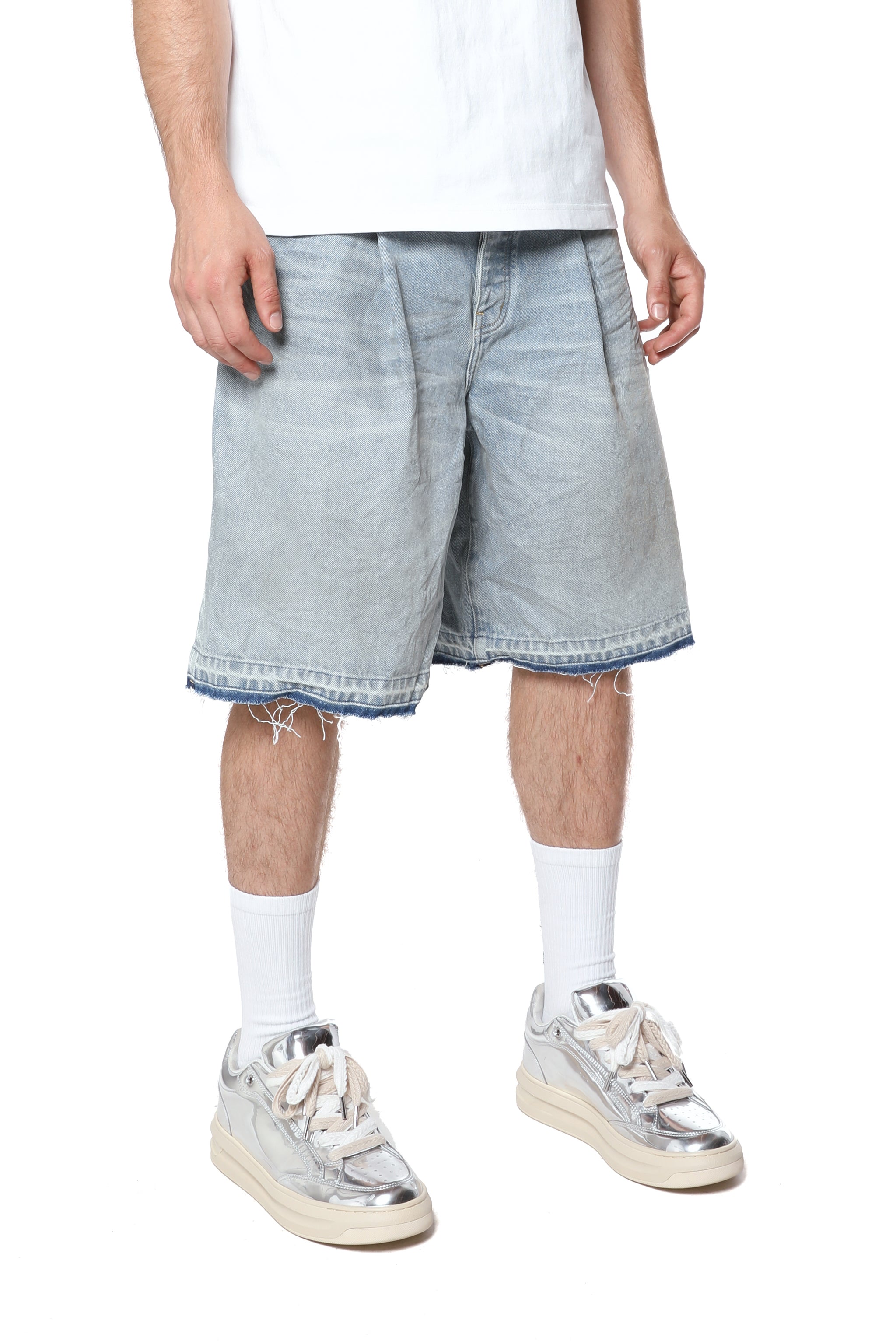 Purple Brand Pleated Shorts Light Indigo