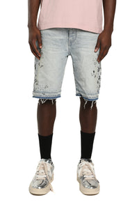 Purple Brand Beaded Splatter Shorts Light Indigo