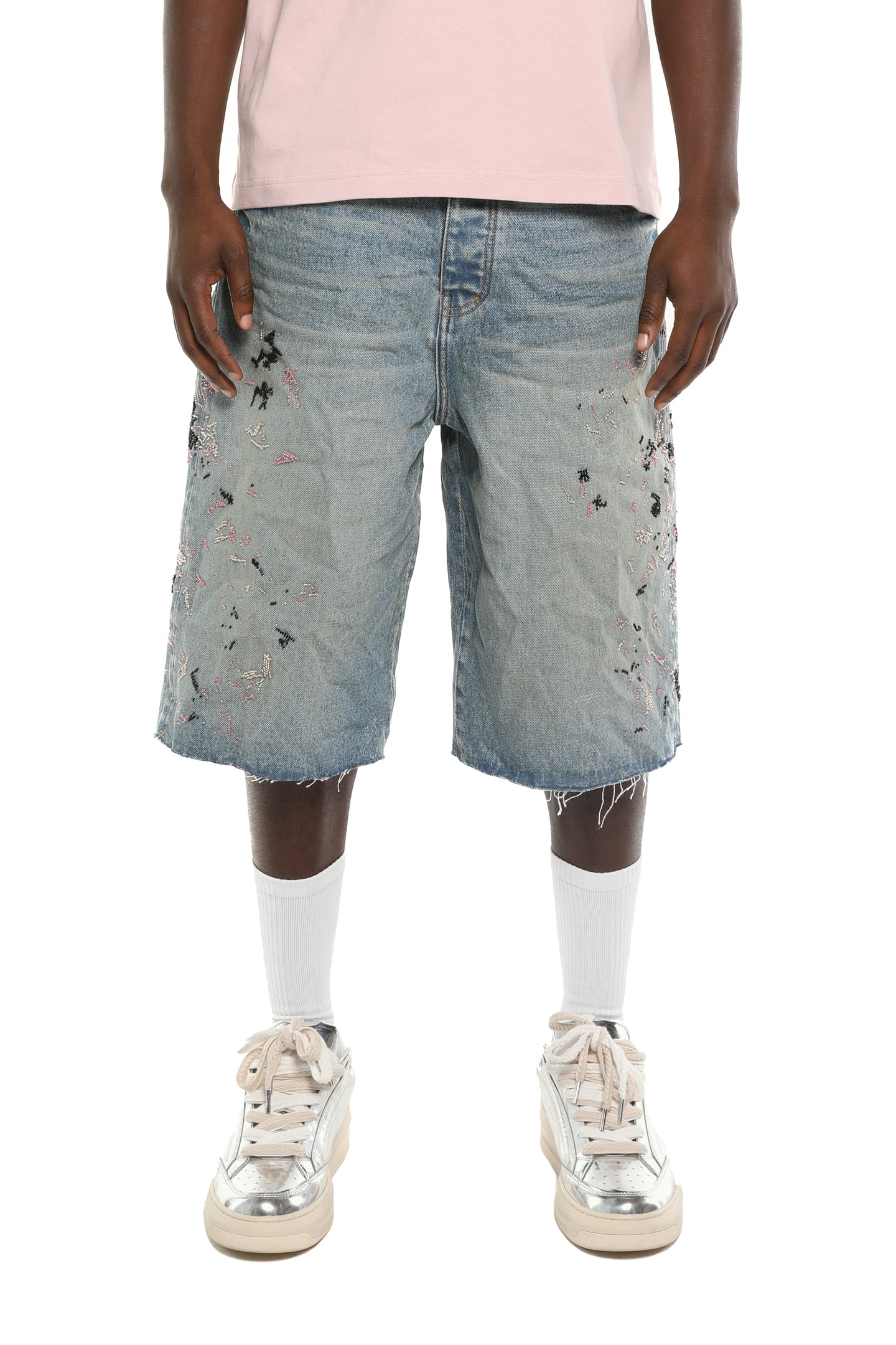 Purple Brand beaded Splatter Shorts Mid Indigo