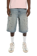 Purple Brand beaded Splatter Shorts Mid Indigo