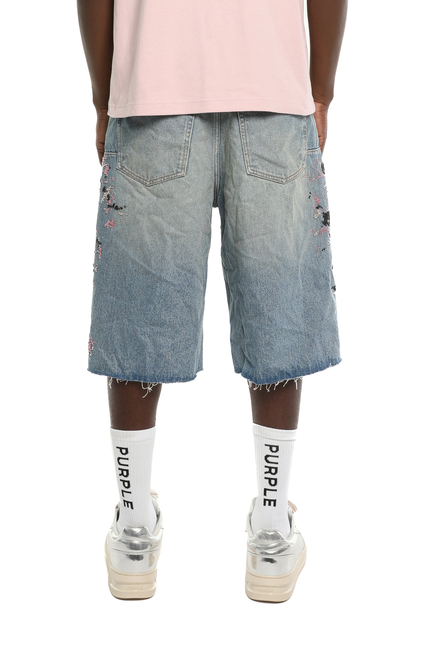 Purple Brand beaded Splatter Shorts Mid Indigo