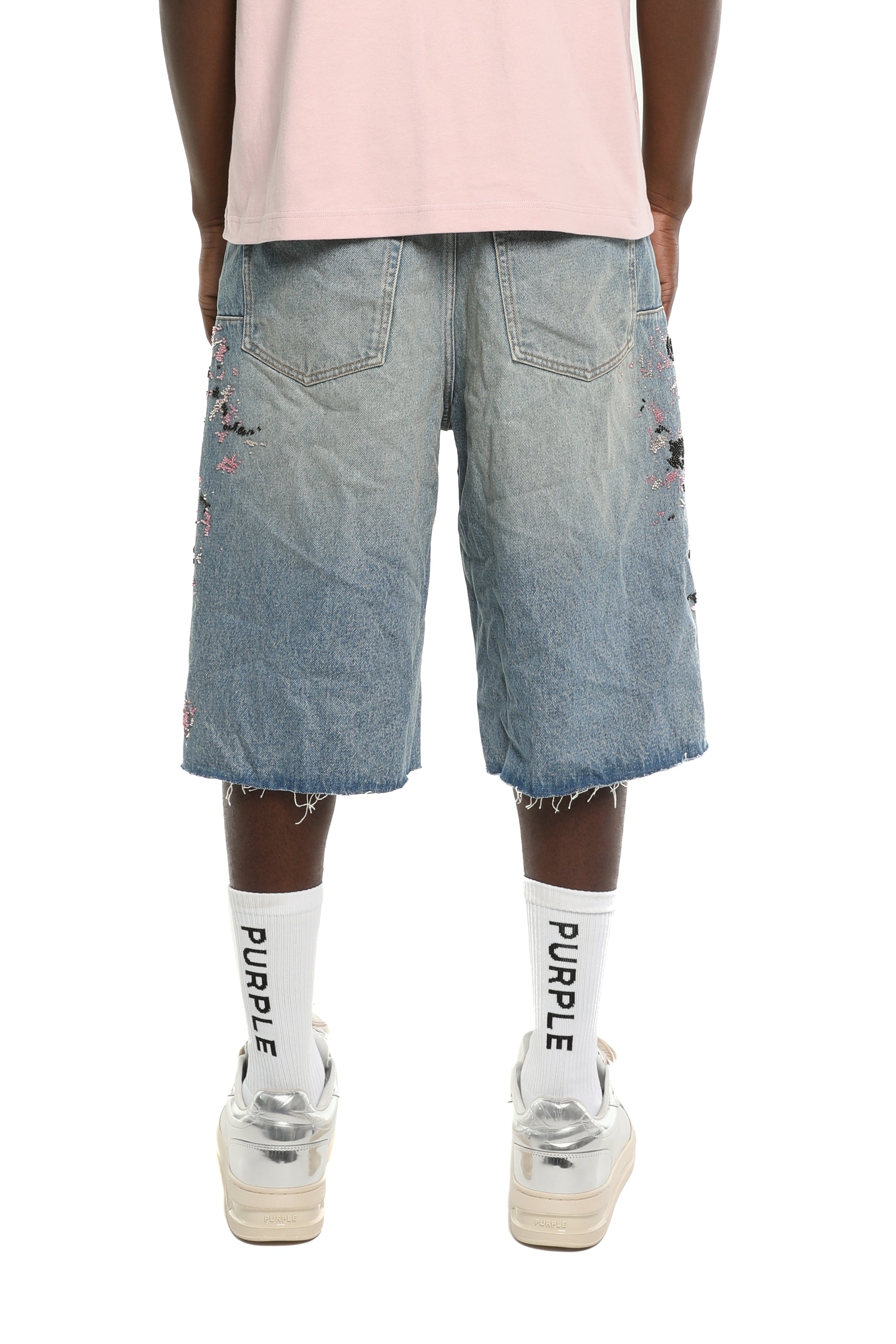 Purple Brand beaded Splatter Shorts Mid Indigo