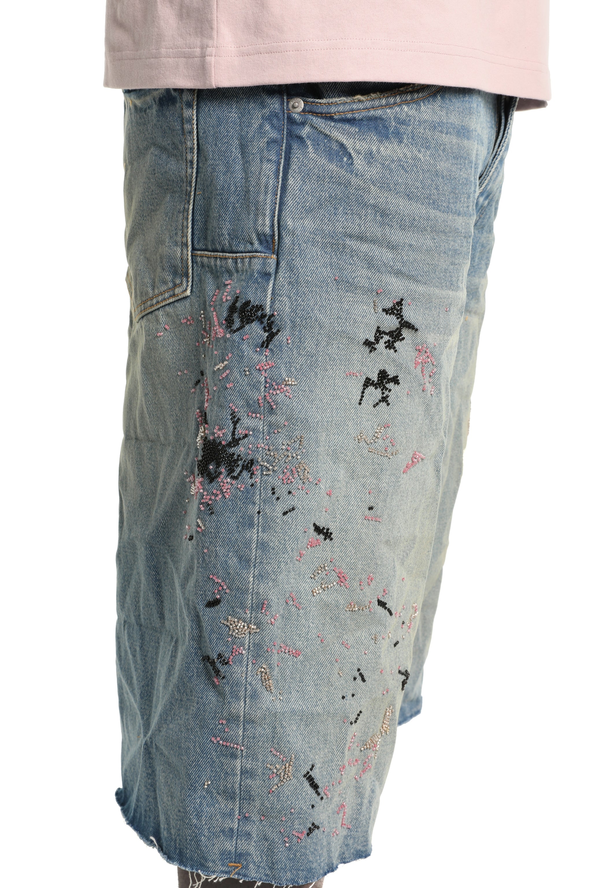 Purple Brand beaded Splatter Shorts Mid Indigo
