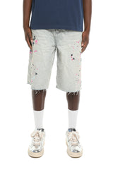Purple Brand Splatter Embroidery Shorts Light Indigo