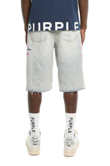 Purple Brand Splatter Embroidery Shorts Light Indigo