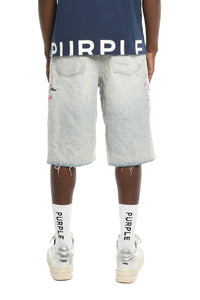 Purple Brand Splatter Embroidery Shorts Light Indigo