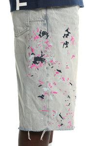 Purple Brand Splatter Embroidery Shorts Light Indigo