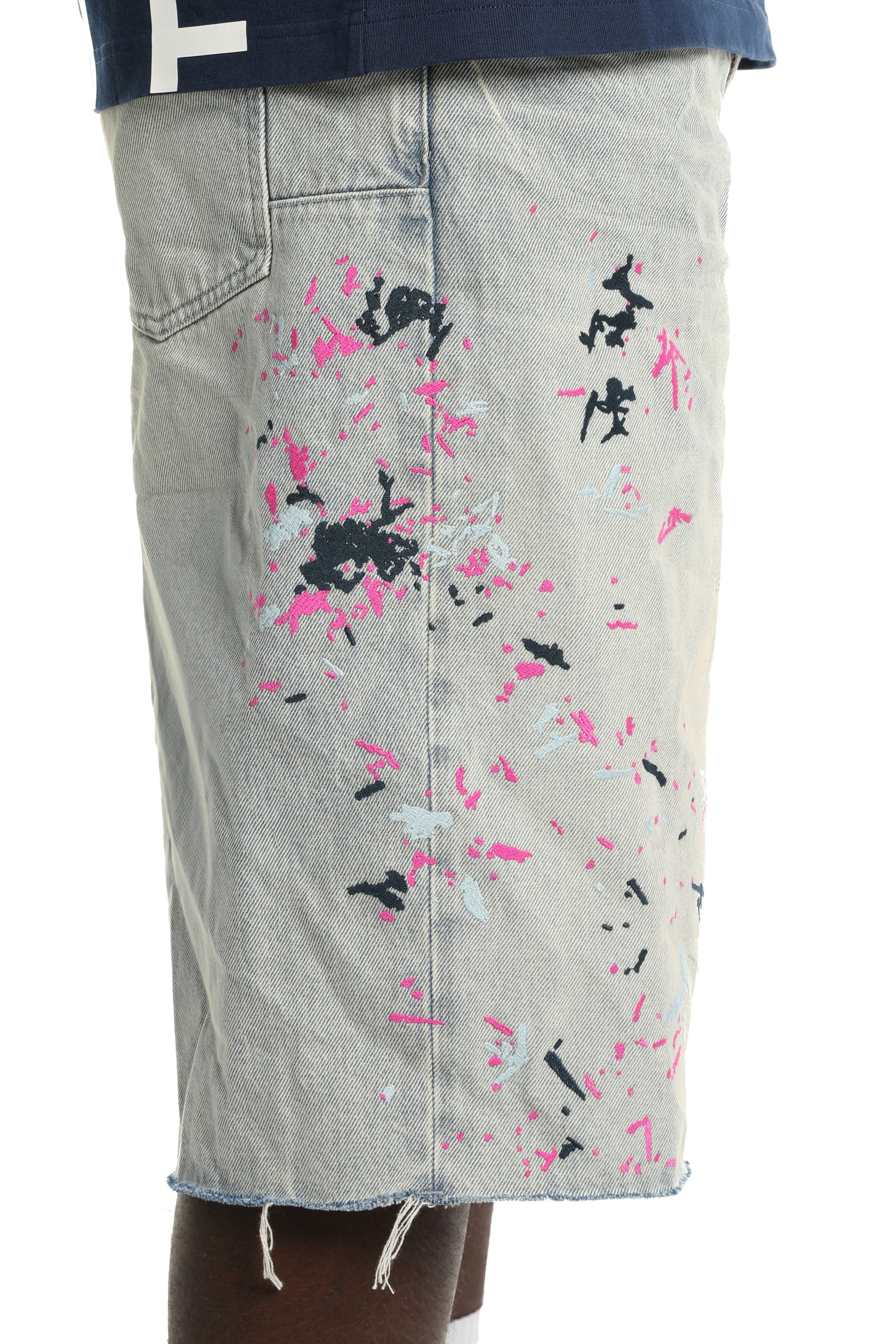 Purple Brand Splatter Embroidery Shorts Light Indigo