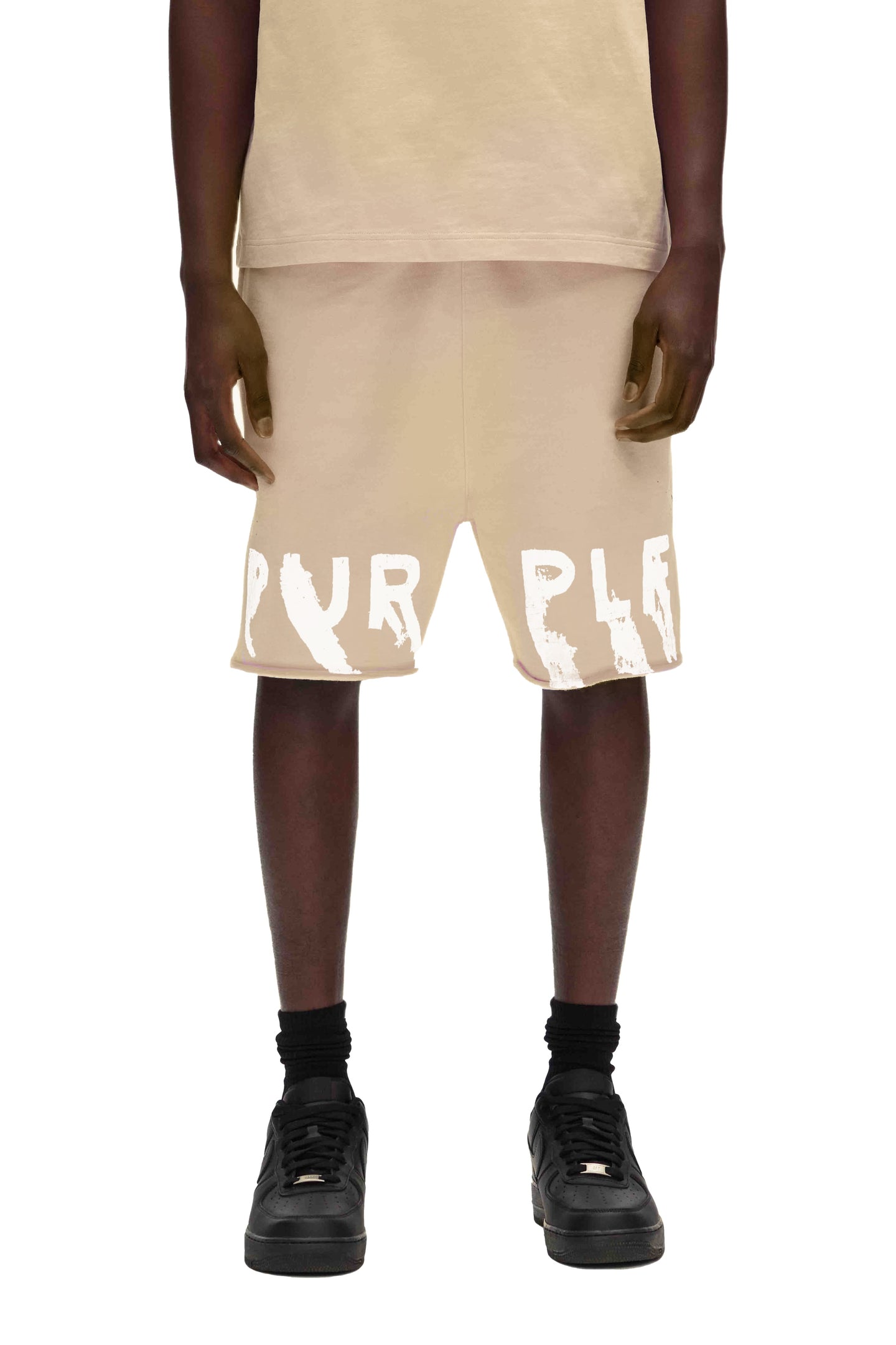 Purple Brand  Painted Wordmark Shorts Tan