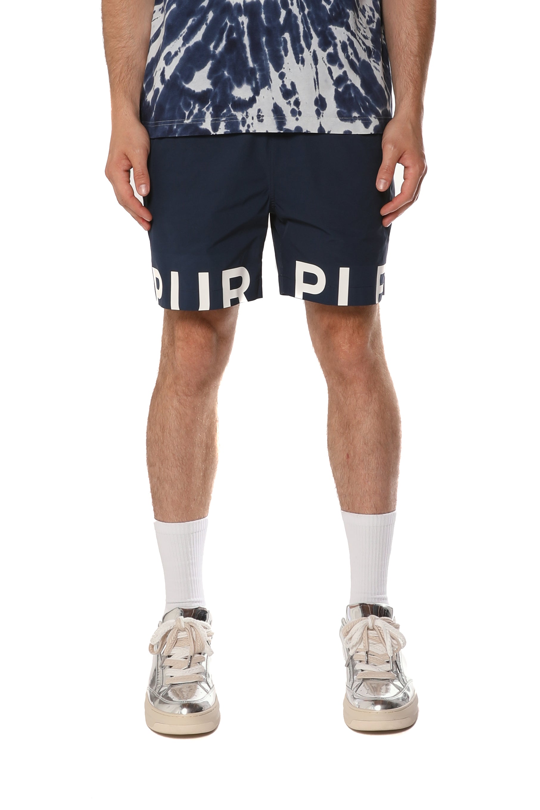 Purple Brand Wordmark Cut All Around Shorts Navy