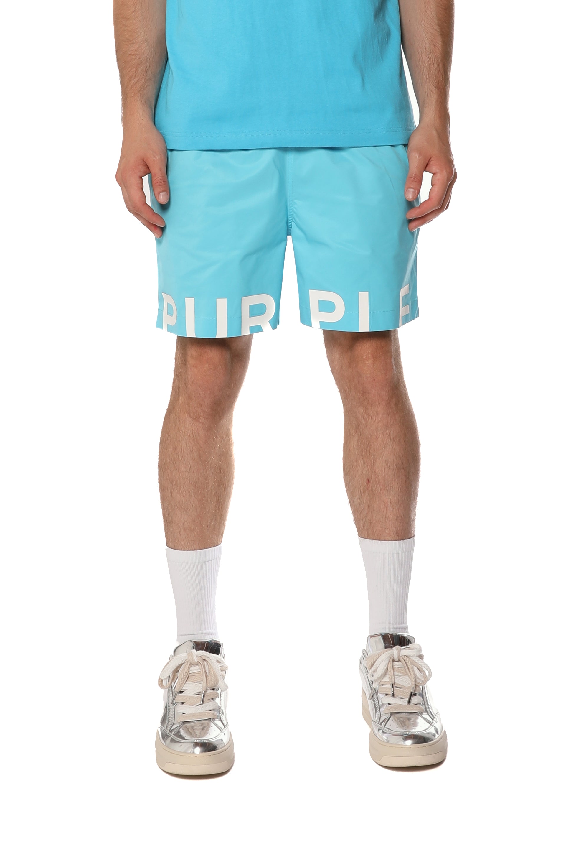 Purple Brand Wordmark Cut All Around Shorts Blue