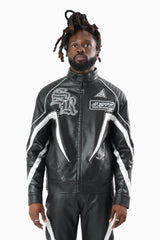 Smoke Rise Club Circuit Racing Pu Jacket Crocodile Black