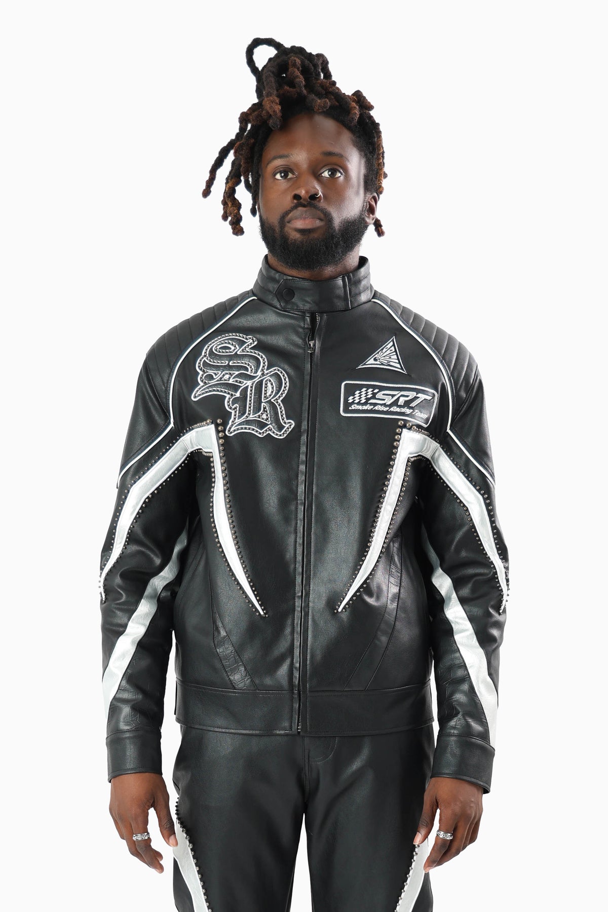 Smoke Rise Club Circuit Racing Pu Jacket Crocodile Black