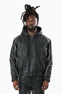 Smoke Rise Limitless Pu Hooded Bomber Jacket Black