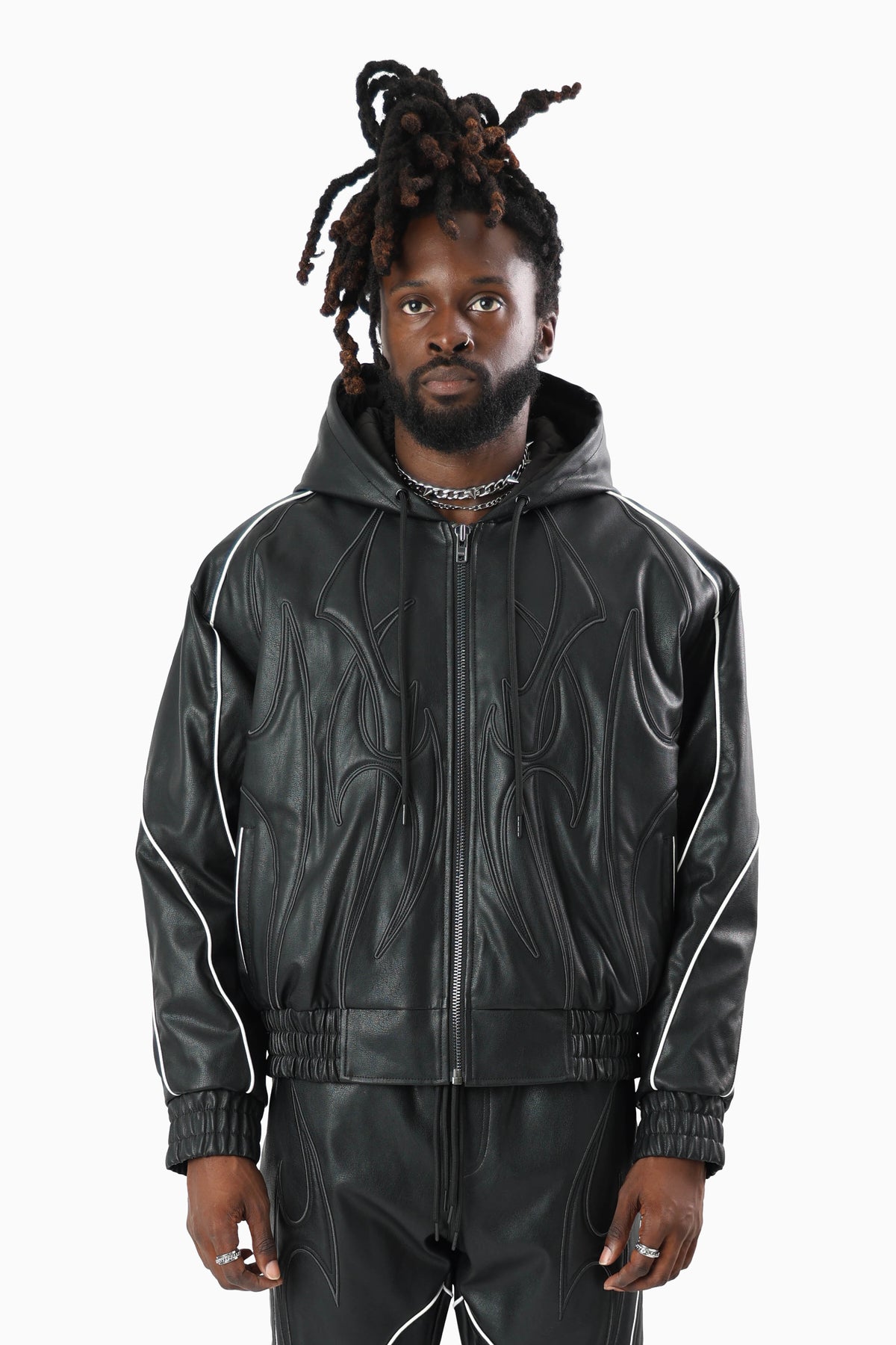 Smoke Rise Limitless Pu Hooded Bomber Jacket Black