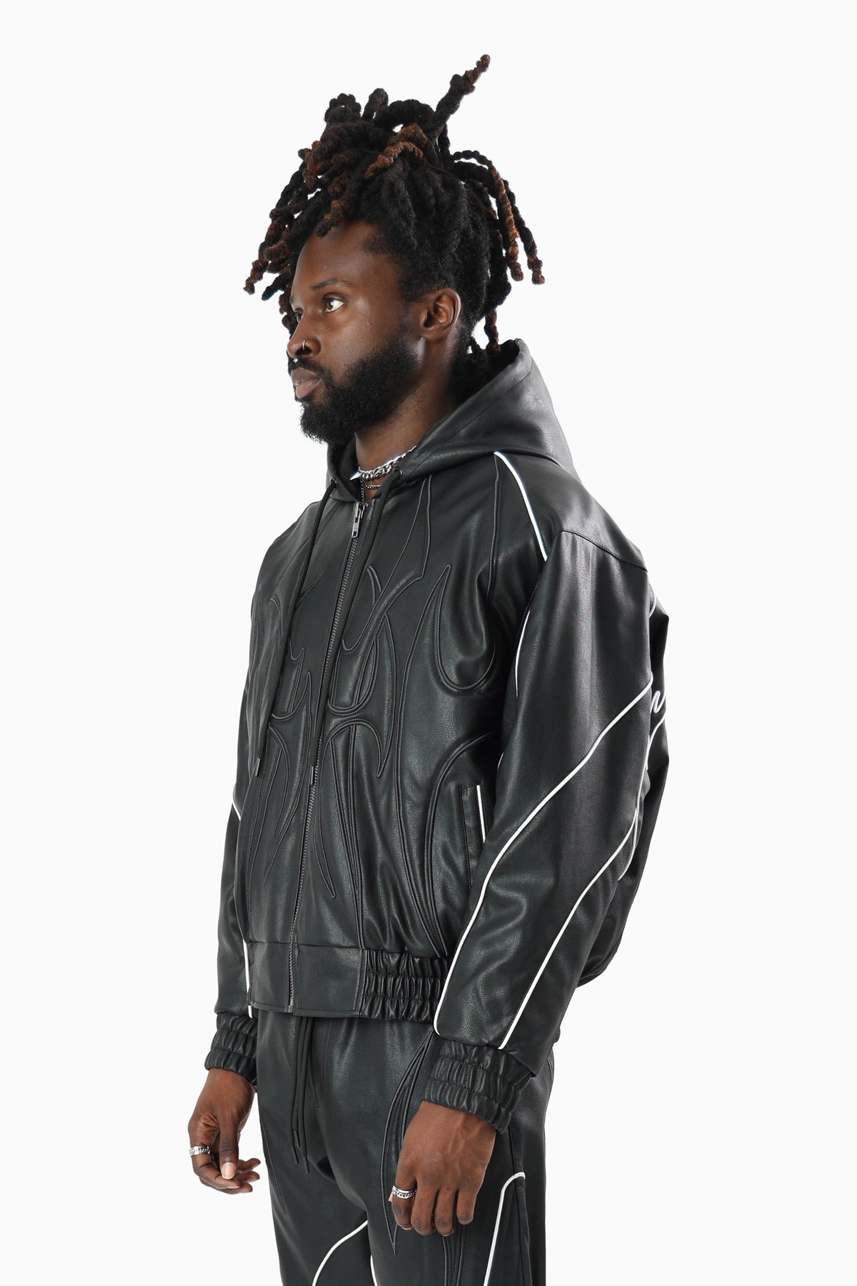 Smoke Rise Limitless Pu Hooded Bomber Jacket Black