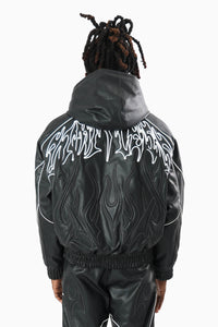 Smoke Rise Limitless Pu Hooded Bomber Jacket Black