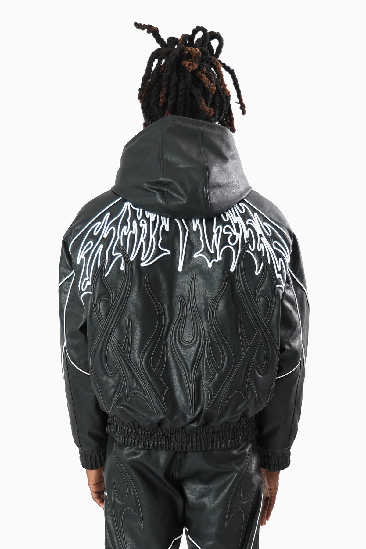 Smoke Rise Limitless Pu Hooded Bomber Jacket Black