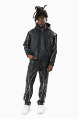 Smoke Rise Limitless Pu Hooded Bomber Jacket Black