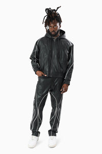 Smoke Rise Limitless Pu Hooded Bomber Jacket Black