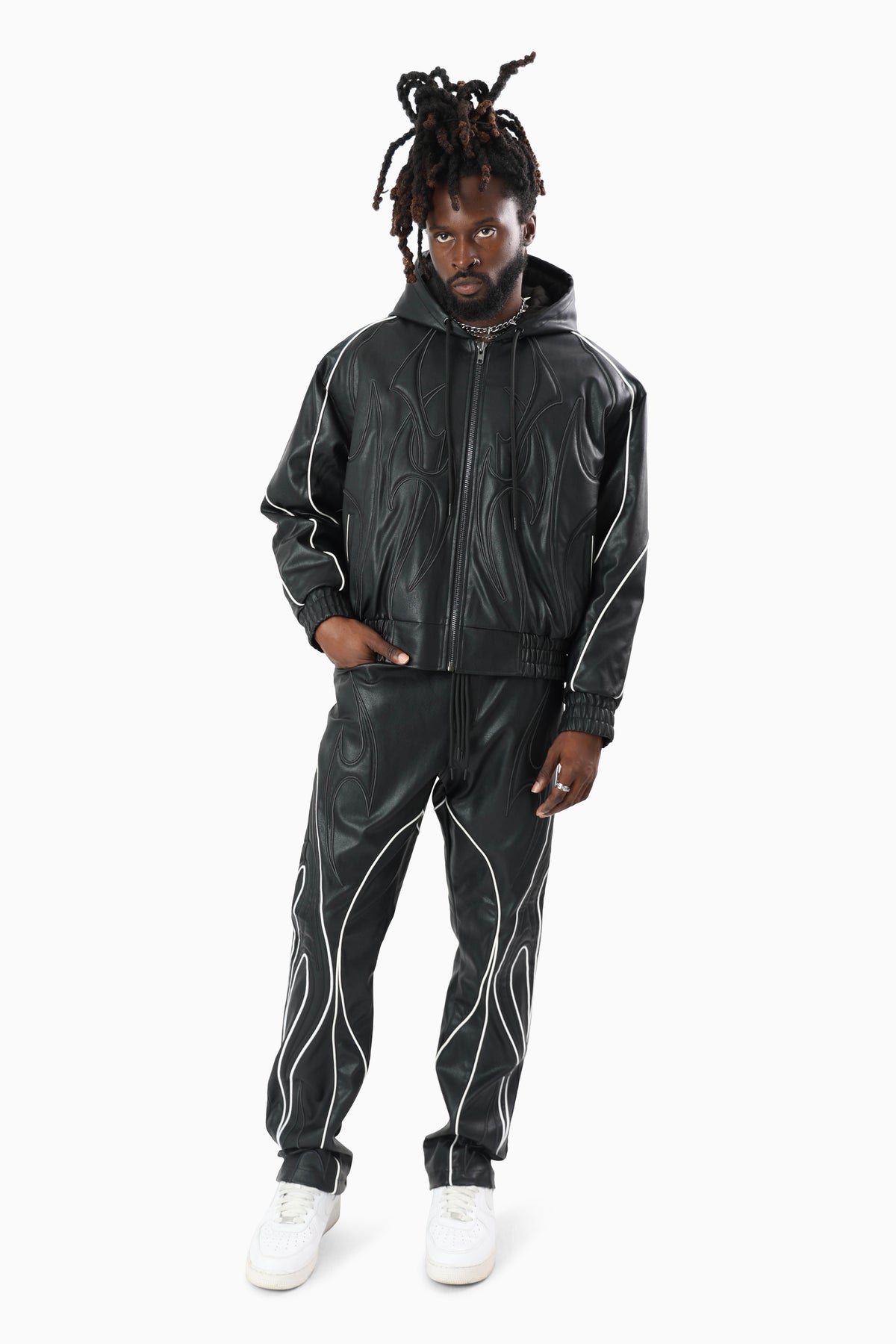 Smoke Rise Limitless Pu Hooded Bomber Jacket Black