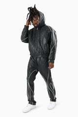 Smoke Rise Limitless Pu Hooded Bomber Jacket Black