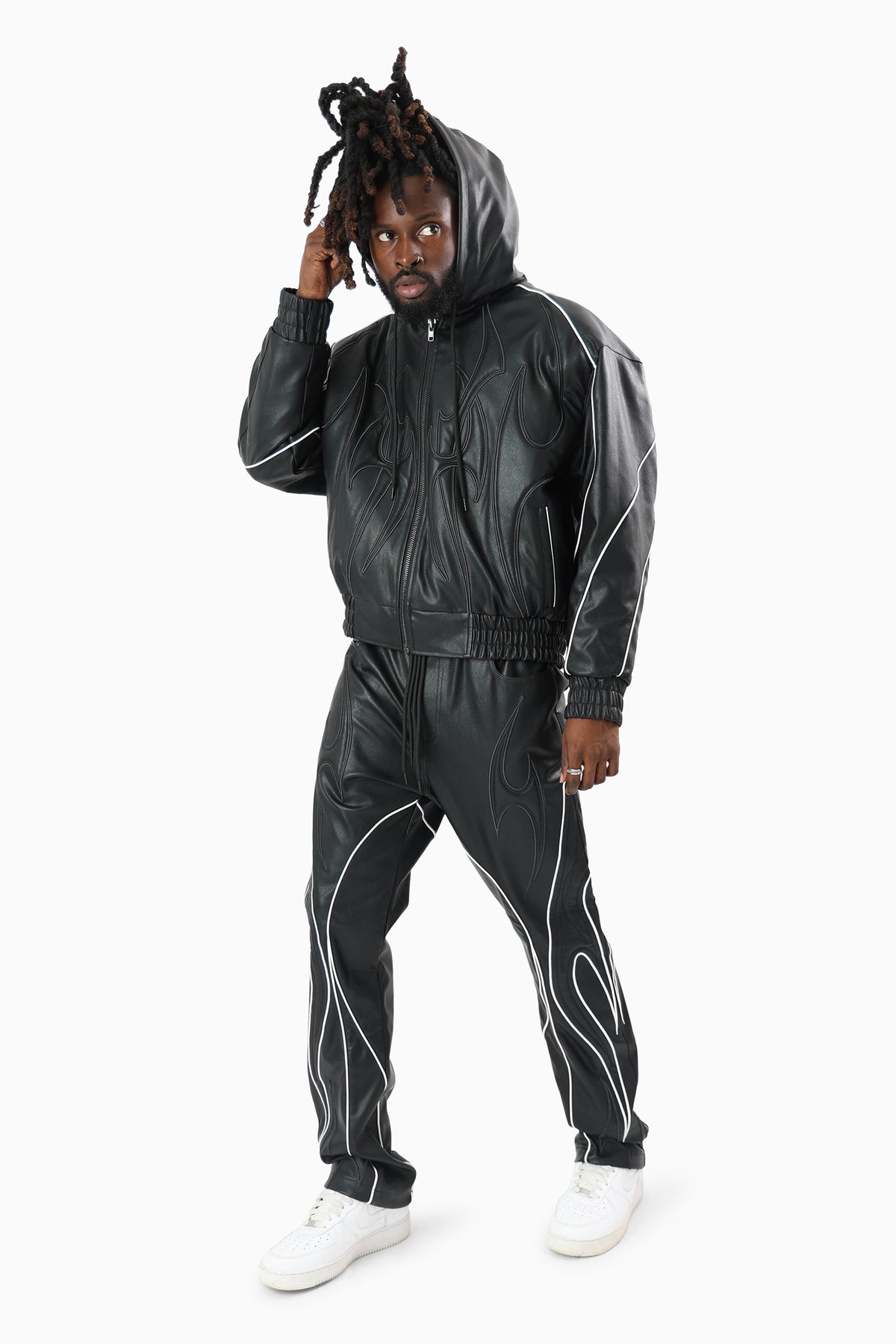 Smoke Rise Limitless Pu Hooded Bomber Jacket Black