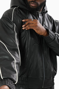 Smoke Rise Limitless Pu Hooded Bomber Jacket Black