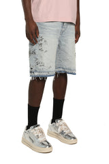Purple Brand Beaded Splatter Shorts Light Indigo
