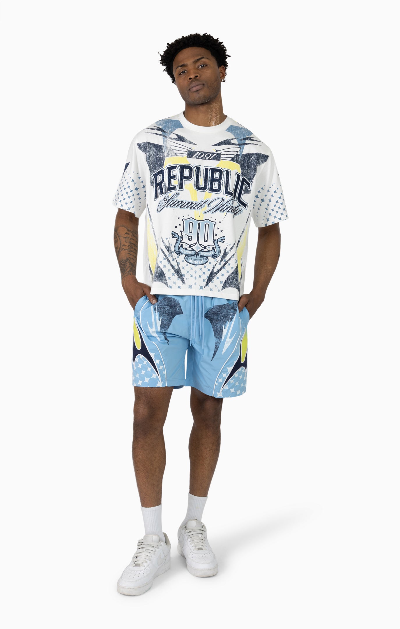 Smoke Rise Republic Short Set Blue