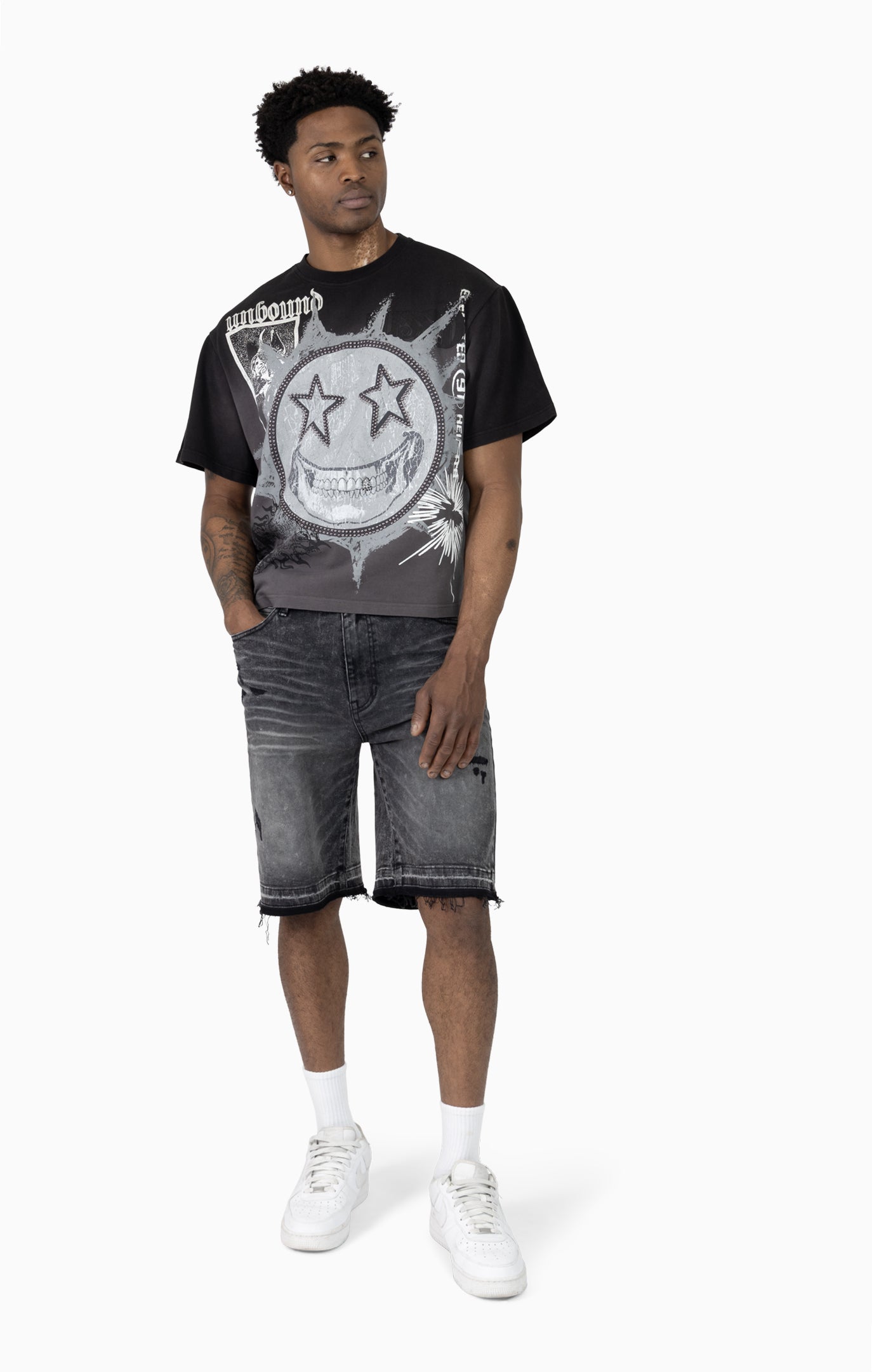 Smoke Rise Sun Bleached Effect Colored Shorts Chaos Black