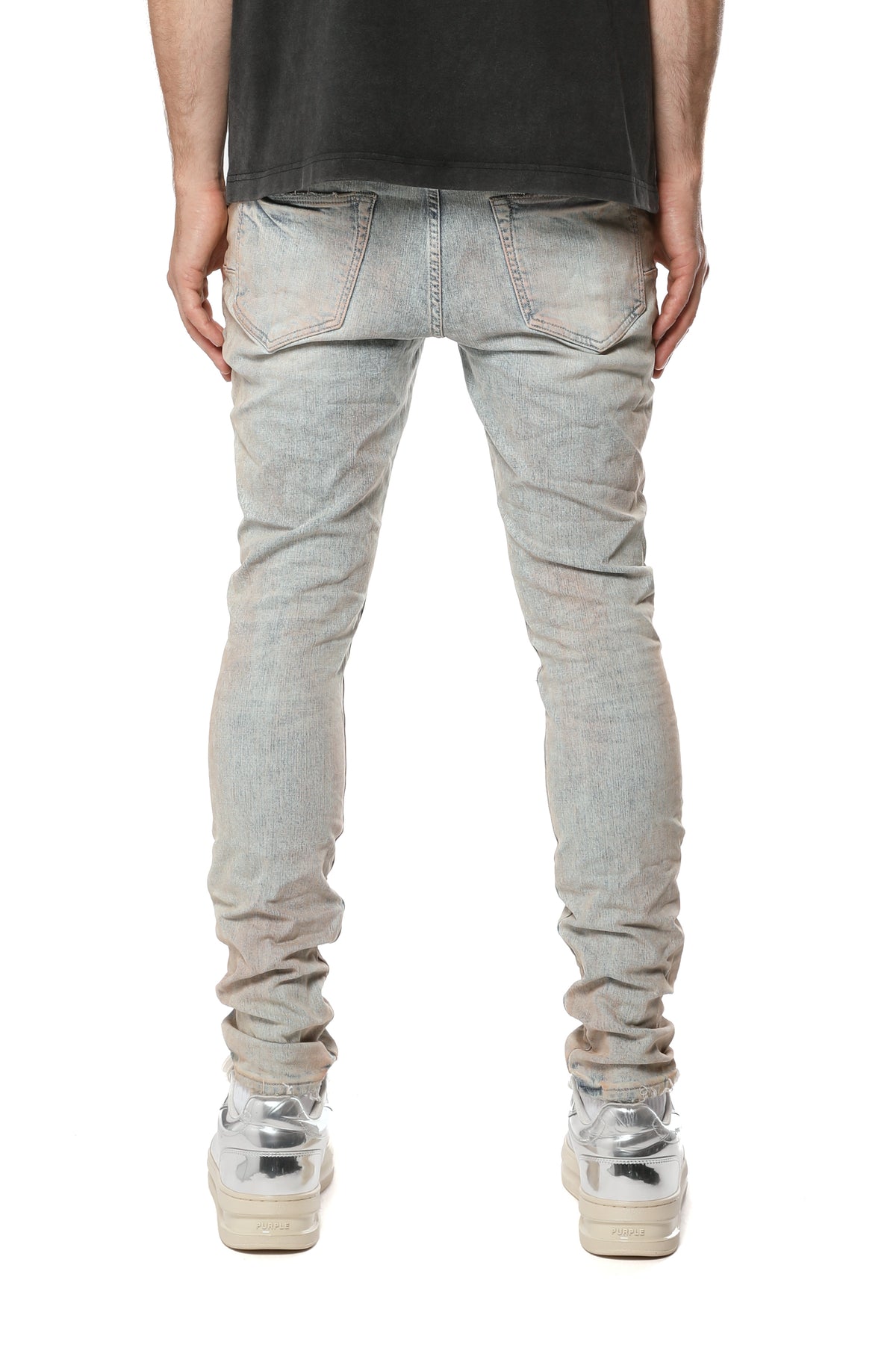 Purple Brand Skinny Pink Mud Distressed Jeans Lt Indigo