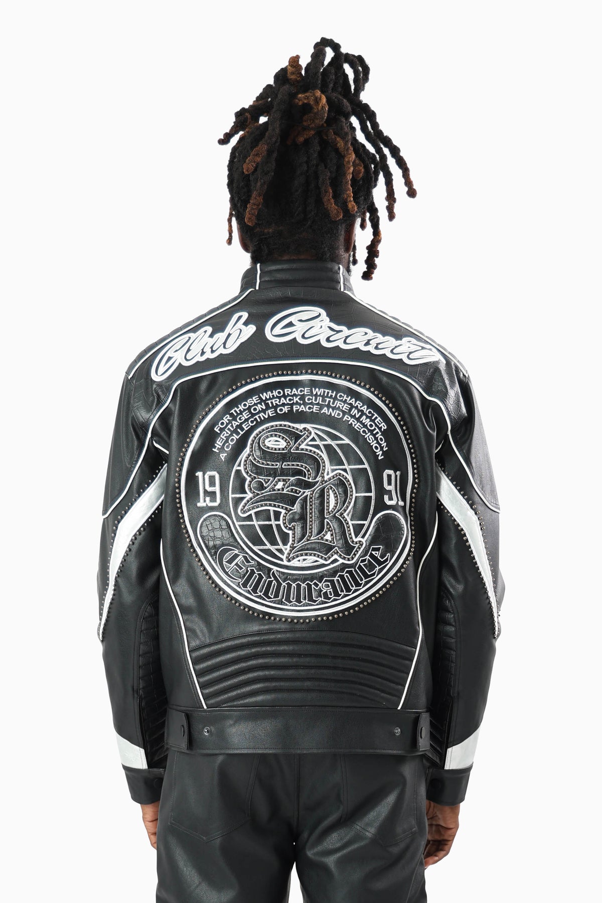 Smoke Rise Club Circuit Racing Pu Jacket Crocodile Black