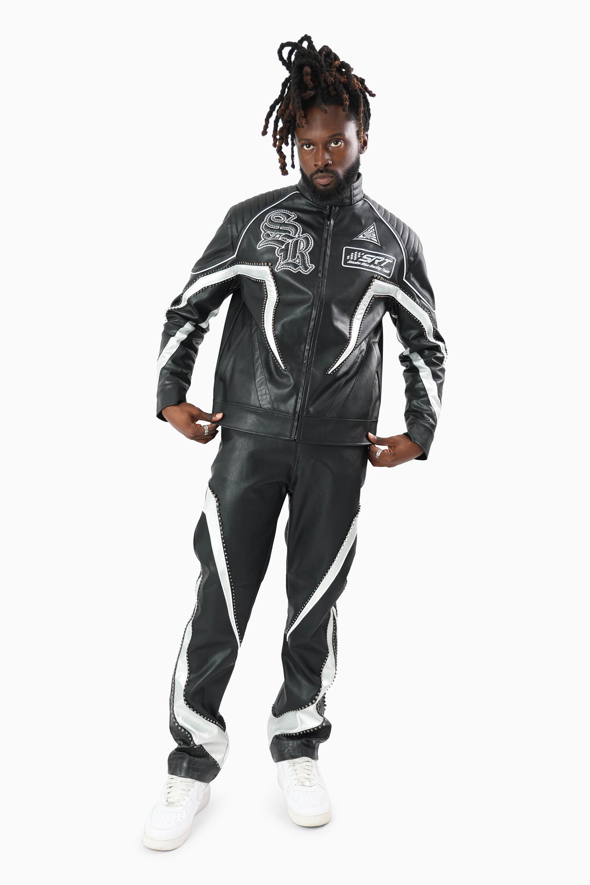 Smoke Rise Club Circuit Racing Pu Jacket Crocodile Black