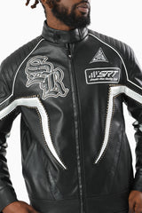 Smoke Rise Club Circuit Racing Pu Jacket Crocodile Black