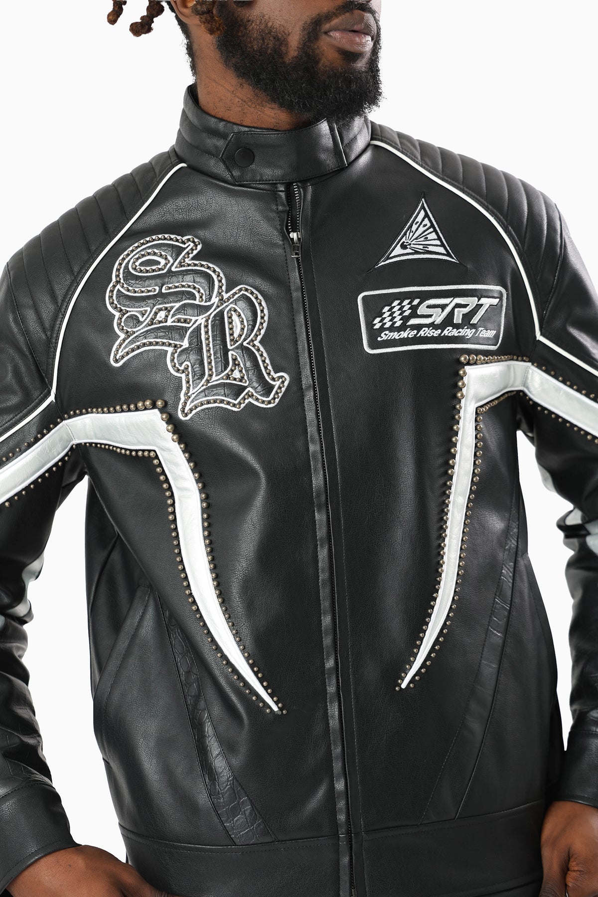 Smoke Rise Club Circuit Racing Pu Jacket Crocodile Black