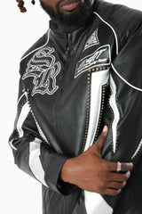 Smoke Rise Club Circuit Racing Pu Jacket Crocodile Black